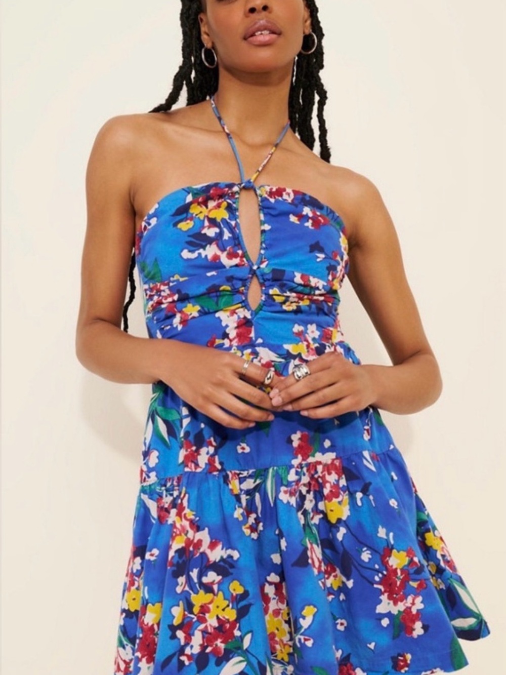 Anthropologie Emily Blue Floral Strapless Keyhole Sundress